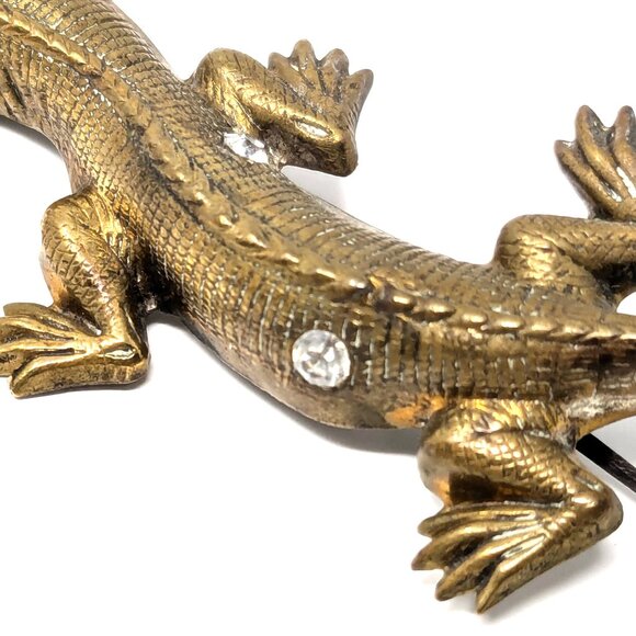 Victorian Lizard Salamander brooch Aluminum Gilt w paste stones 1890s-1900s - Picture 9 of 16